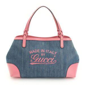 Authentic Gucci Logo - AUTHENTIC GUCCI DENIM LOGO TOTE BAG 348715 PINK BLUE GRADE AB USED ...