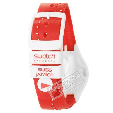 Red Squiggly Logo - Swatch SUMZ102 watch - Swiss Pavillion