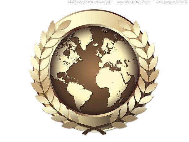 Gold World Globe Logo - Free PSD gold world award icon, golden medal PSD files, vectors ...