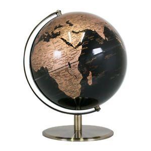 Gold World Globe Logo - 25cm Black & Gold World Globe Capitals Metal Glossy Rotating