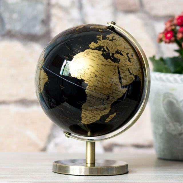 Gold World Globe Logo - Black & Gold World Globe Vintage Rotating Atlas Office Desk Ornament ...