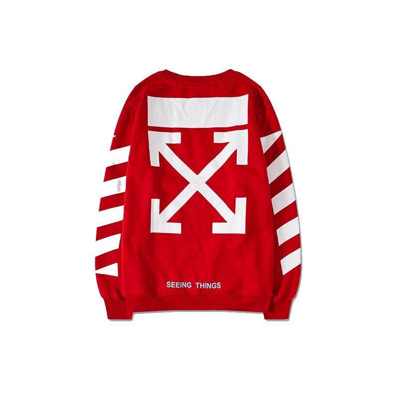 Red White Red Logo - Justin Bieber OFF WHITE Red Long Sleeve Shirt Oversize Sweatshirt ...