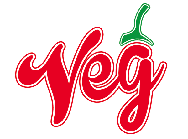 Red and Green Food Logo - vegan fast food Main brand, red and green with a leafstalk, to look