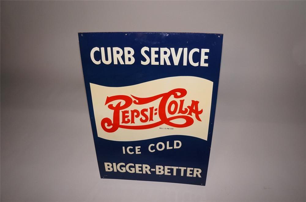 1940 Pepsi Cola Logo - Rare N.O.S. 1940s Pepsi-Cola 'Curb Service' embossed tin sign