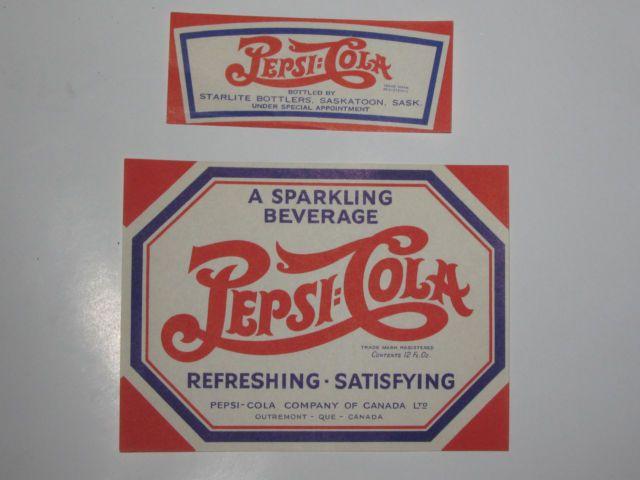1940 Pepsi Cola Logo - Pepsi Cola NOS Double Dot Paper Label Soda Pop Bottle Canada 1940s ...
