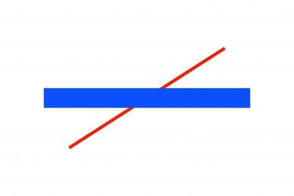 Two Red and Blue Lines Logo - Poggendorff illusion. The two red lines crossing the blue bar are ...