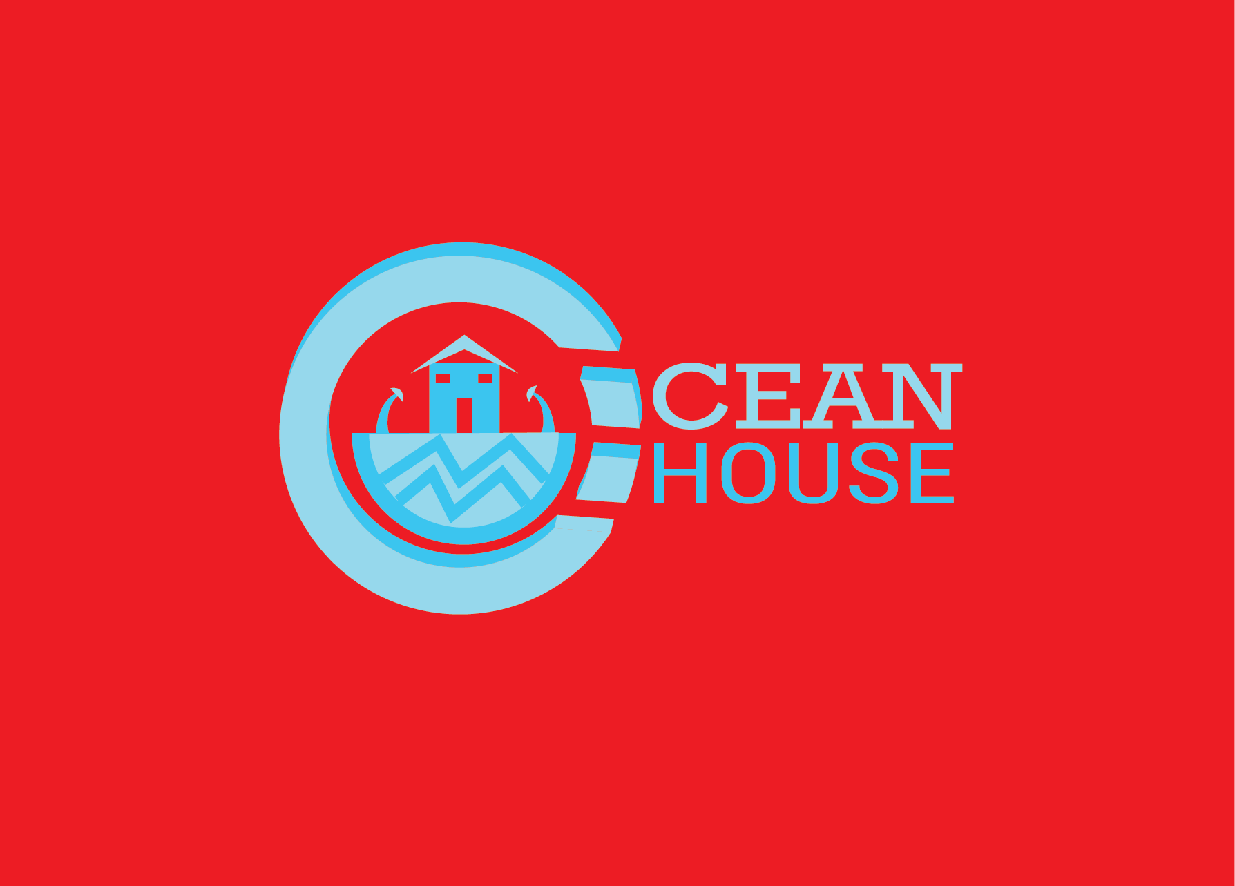 Red and Blue House Logo - abstract Ocean House logo design