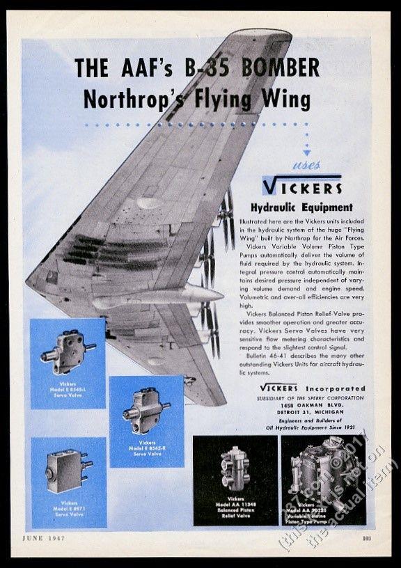 Vintage Northrop Aircraft Logo - 1947 USAF Northrop B-35 bomber flying wing plane photo Vickers ...