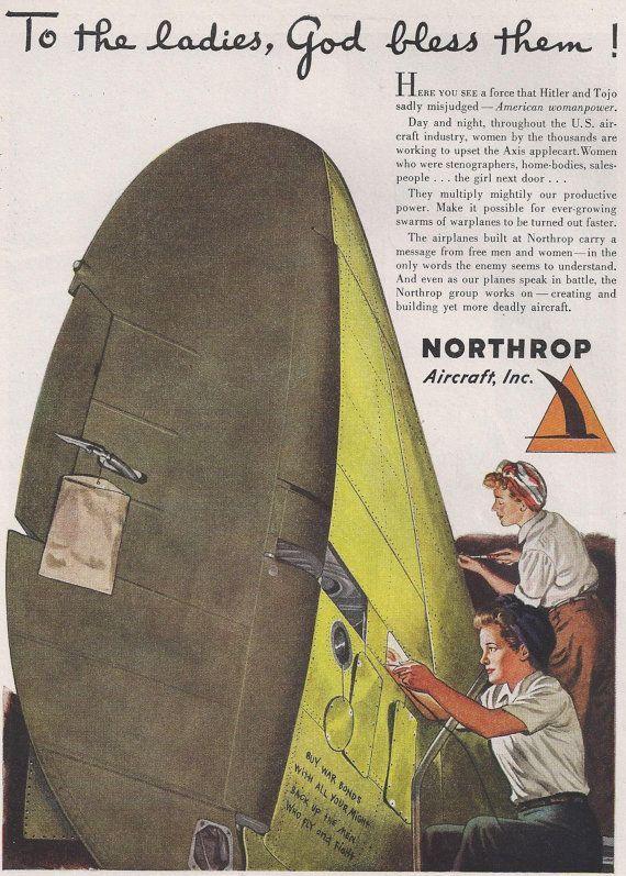 Vintage Northrop Aircraft Logo - Vintage Northrop Aircraft ad Rosie the Riveter 1940s World War II ...