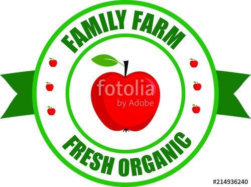 Red and Green Food Logo - Apple logo. Vector round label strawberry. Fruit and berries