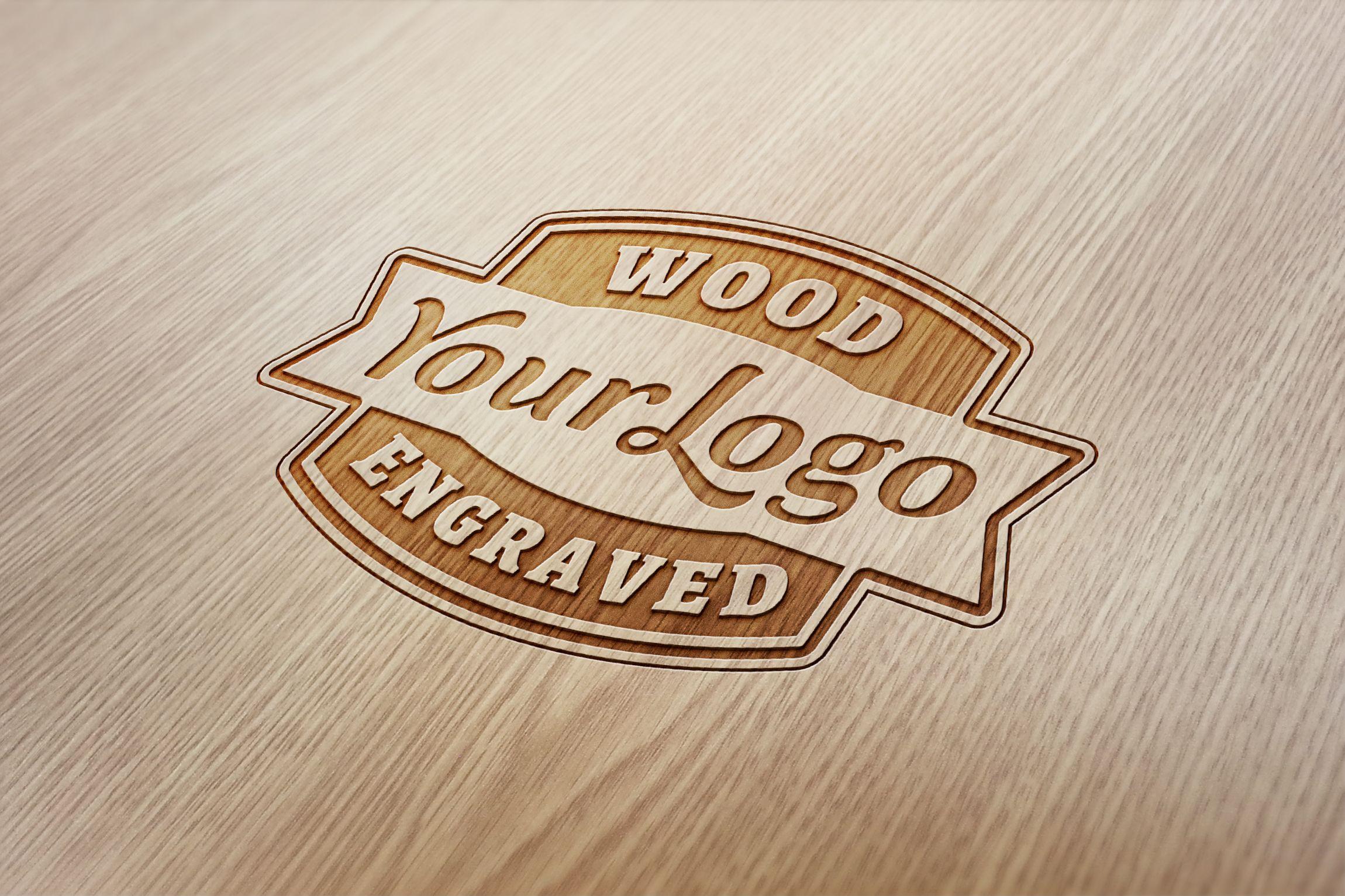 Wood Logo - Wood Engraved Logo MockUp