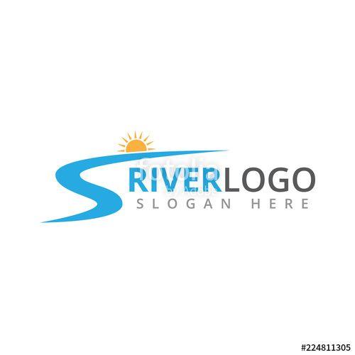 River Flowing Logo - river flowing shape with sun in the peak vector logo design