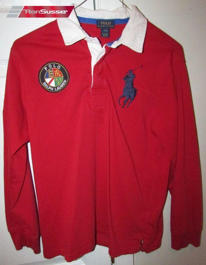 Red Polo Horse Logo - Polo Ralph Lauren #3 Big Horse Logo Long Sleeve Red Rugby Shirt ...