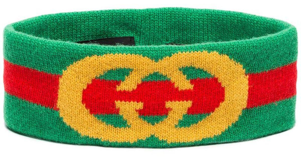 Red Green and Yellow Logo - Lyst - Gucci Green And Yellow Logo Print Wool Headband in Green