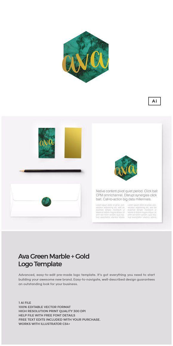 Gold and Green Logo - Ava Green Marble+Gold Logo Template @creativework… | Templates ...