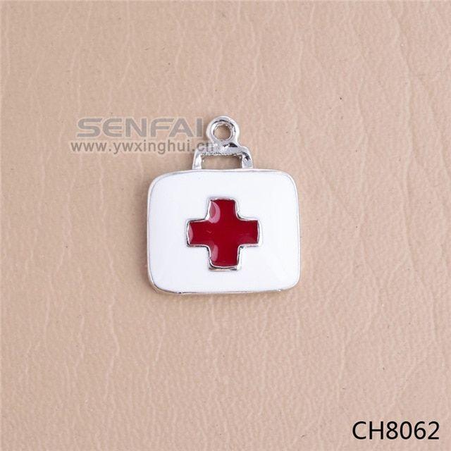 Red White Cross On Shield Logo - Flag Milk Bag Charm Pendant, Vintage Silver Enamel Souvenir Red White