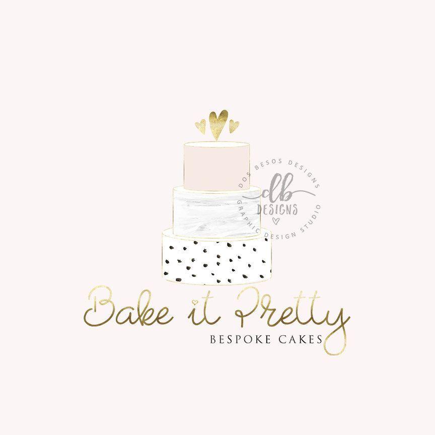 Pretty Designer Logo - Cake Logo, Bakery Logo, Premade Logo, Blush and Gold, Feminine