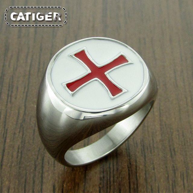 Red White Cross On Shield Logo - Punk 316L Stainless Steel Soft Enamel Red White Armor Shield Knight ...