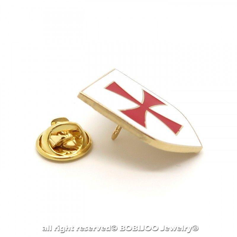 Red White Cross On Shield Logo - Pine Shield Templar Pin Knight Metal Blank Email to Red Cross Pattée