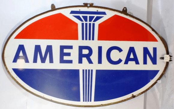 Torch On Blue Oval Logo - Oval sign advertising the American Petroleum Products. Beautiful