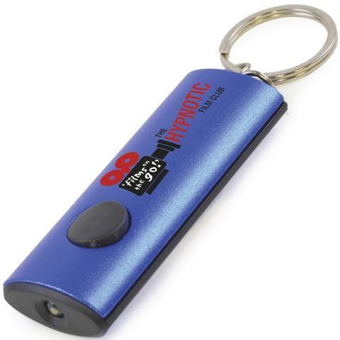 Torch On Blue Oval Logo - Oval Metallic LED Keyring Torches. Promotional Key Rings