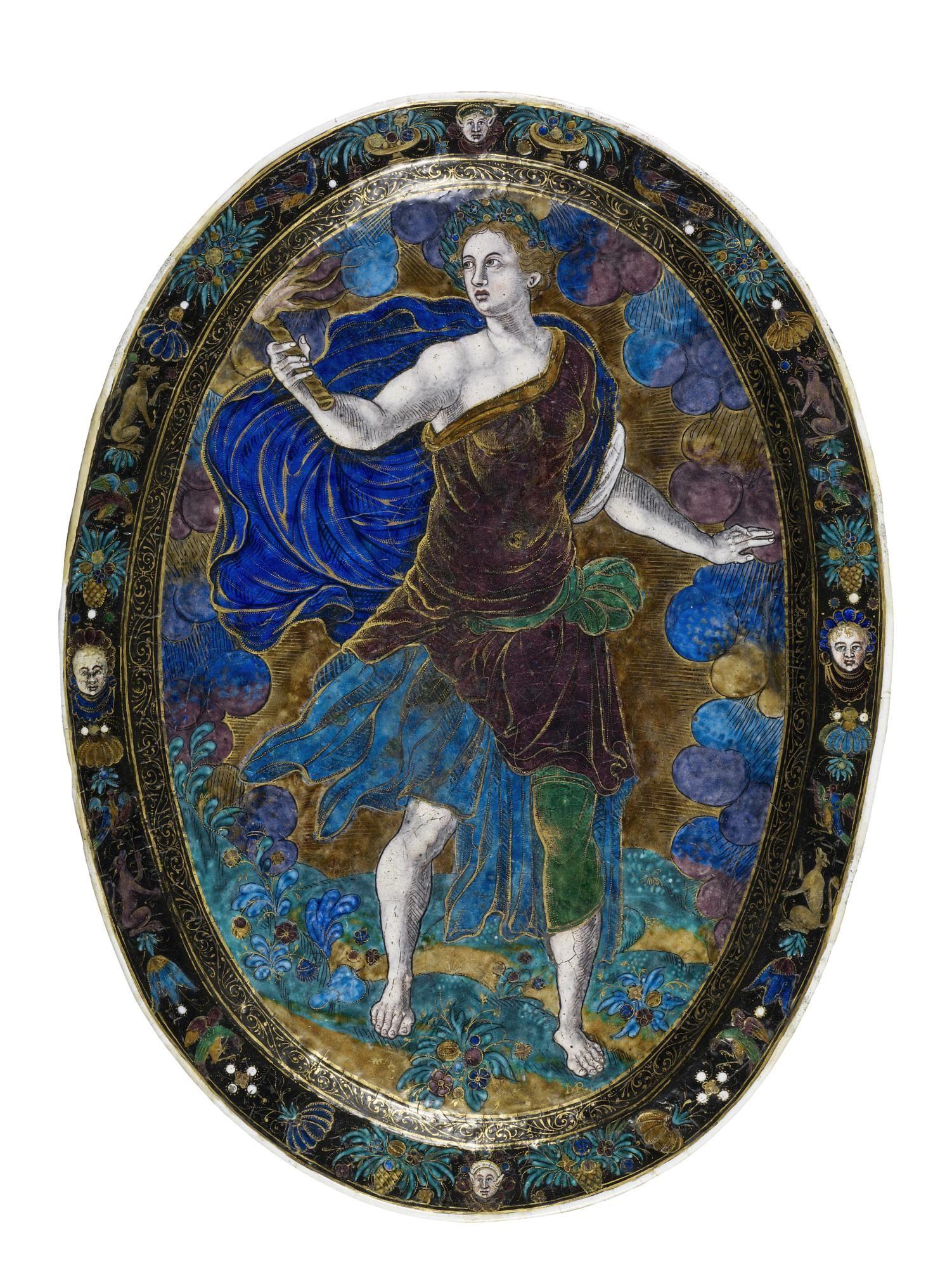 Torch On Blue Oval Logo - Oval Plate: Ceres Holding a Torch; Minerva