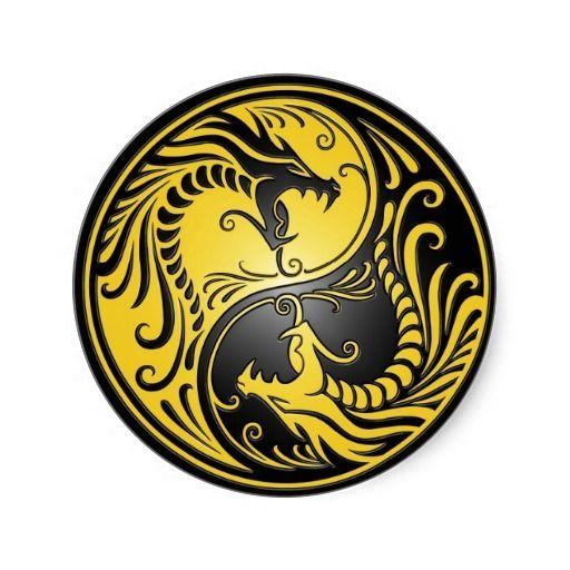 Ying Yang Black and Yellow Logo - Yin Yang Dragons, yellow and black Classic Round Sticker in 2019 ...