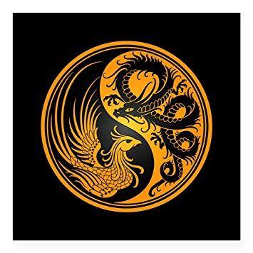 Ying Yang Black and Yellow Logo - Amazon.com: CafePress Dragon Phoenix Yin Yang Yellow and Black ...