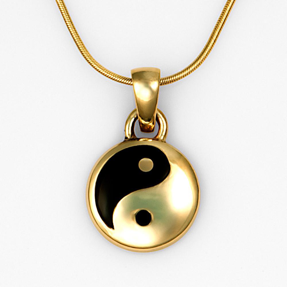 Ying Yang Black and Yellow Logo - 14kt Yellow Gold Black Onyx Inlay Yin Yang Pendant