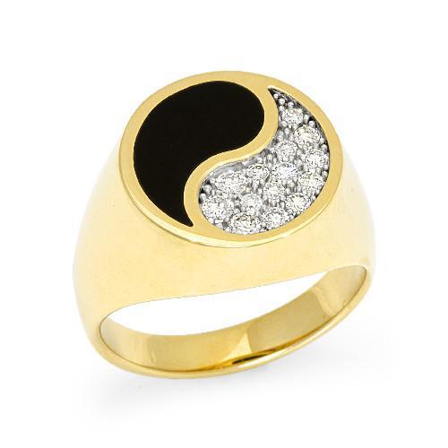 Ying Yang Black and Yellow Logo - Black Coral Yin Yang Ring with Diamonds in 14K Yellow Gold