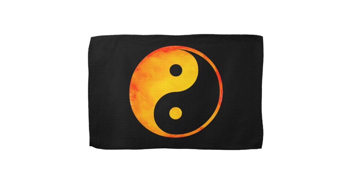 Ying Yang Black and Yellow Logo - Yin Yang Orange and Yellow Watercolor on Black Towel