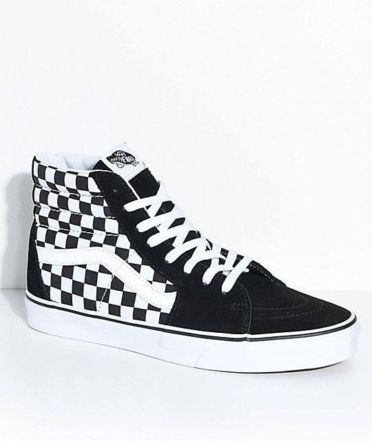 Checkered Vans Skateboard Logo - Vans Sk8-Hi Black & White Checkered Skate Shoes | Zumiez