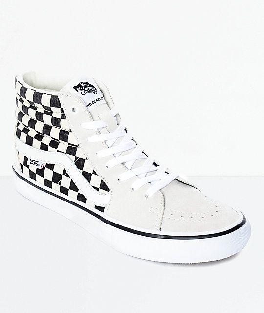 Checkered Vans Skateboard Logo - Vans Sk8 Hi Pro Black & White Checkered Skate Shoes