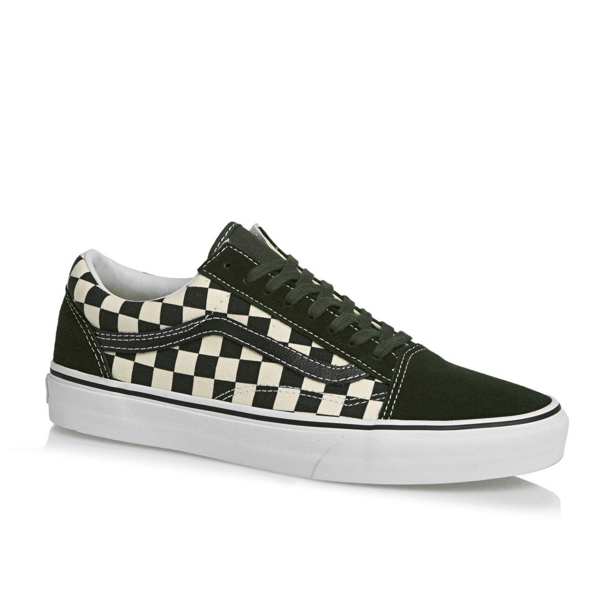 Checkered Vans Skateboard Logo - Vans Skate Shoes - Vans Old Skool Shoes - Checkerboard/Black/Rosin