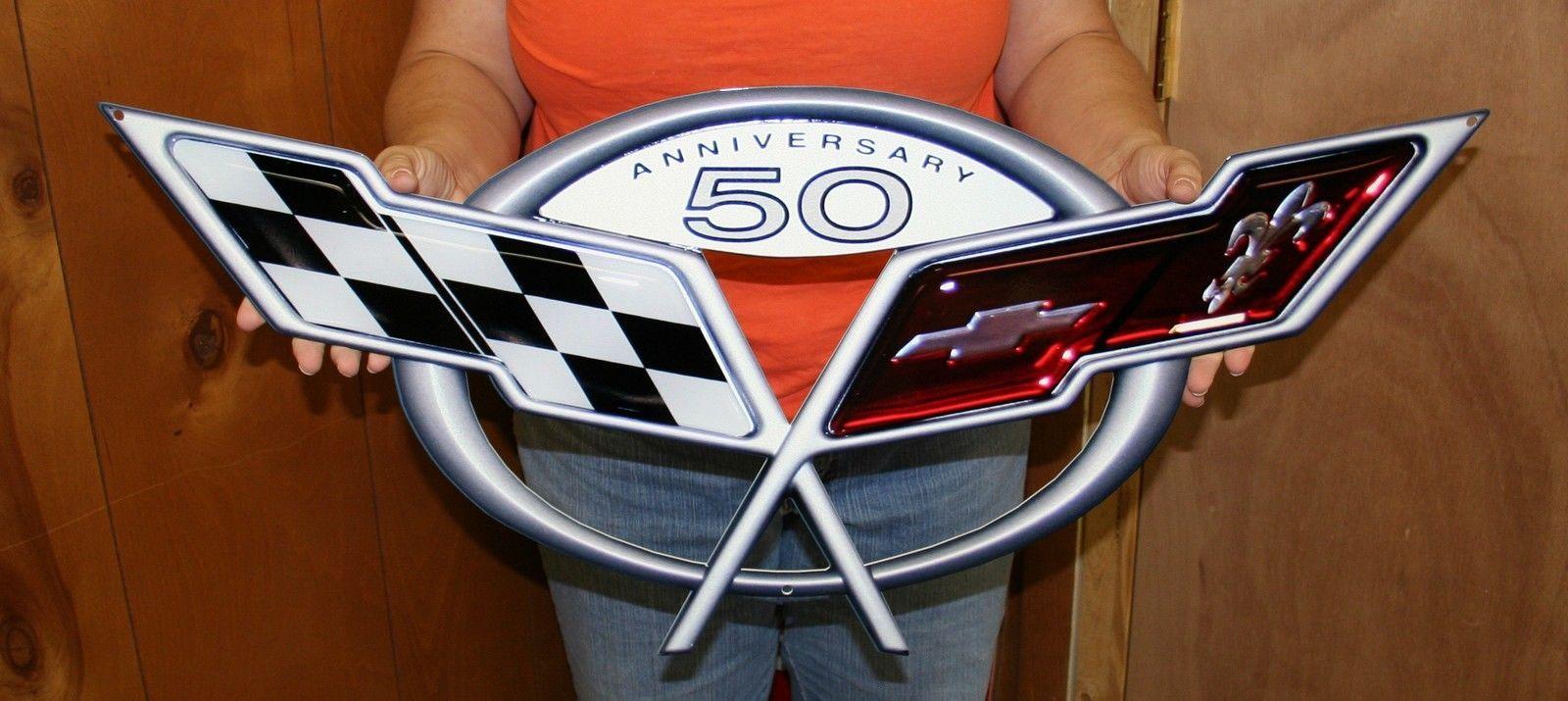 Metal Corvette Logo - Chevrolet:Corvette Metal Sign COR50TH