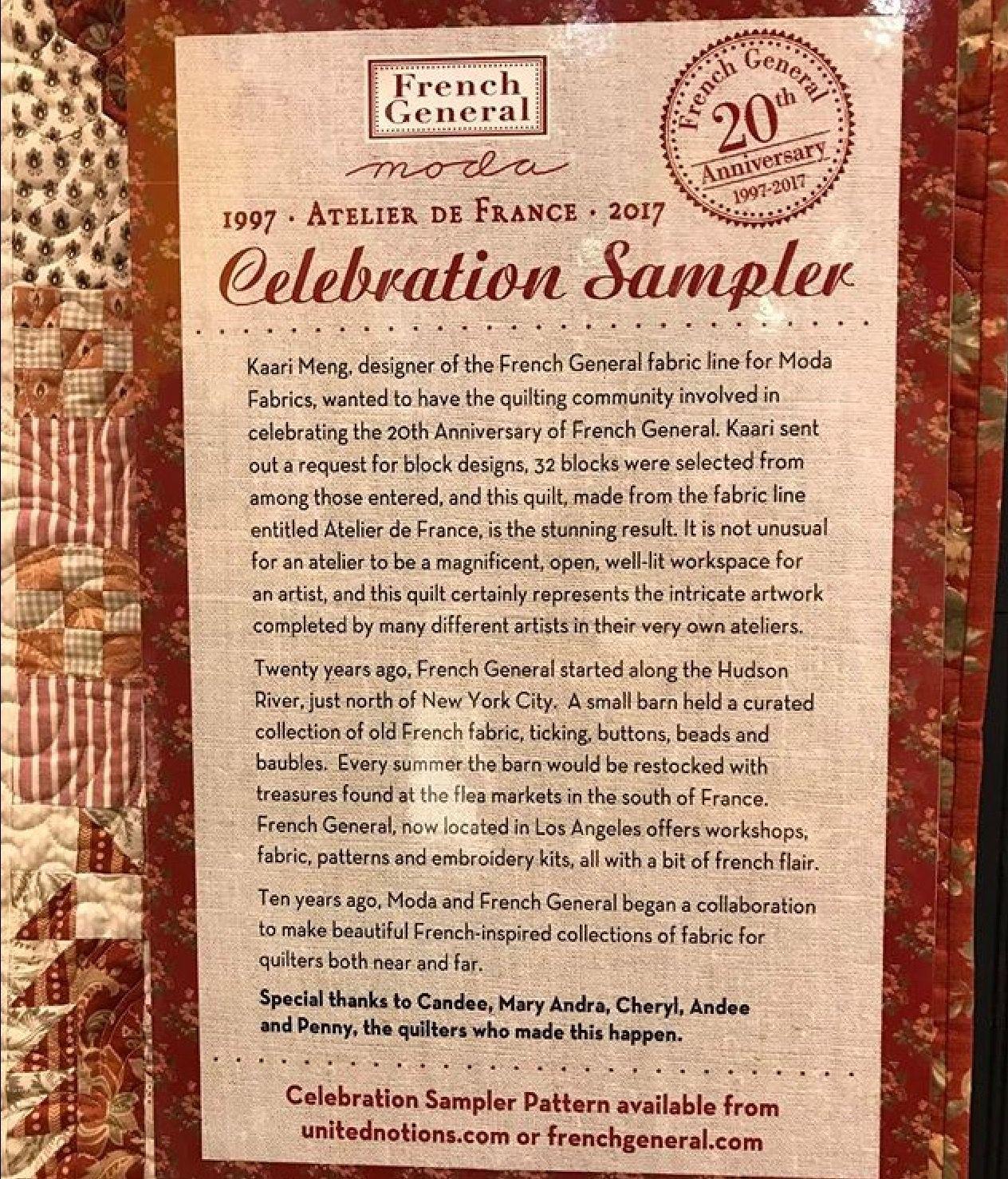 Red Bird with a French Company Logo - Information regarding Celebration Sampler Quilt. Photos courtesy of ...