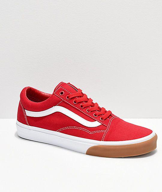 Red White Vans Logo - Vans Old Skool Red, White & Gum Bumper Skate Shoes | Zumiez