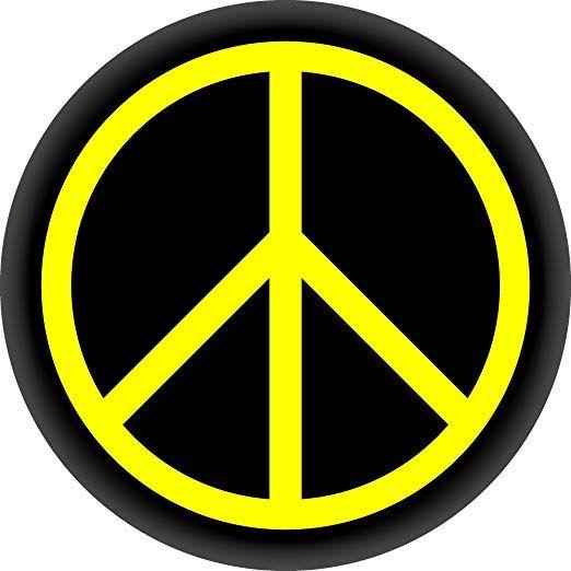 Yellow Peace Sign Logo - Peace Sign On Black Button: Clothing
