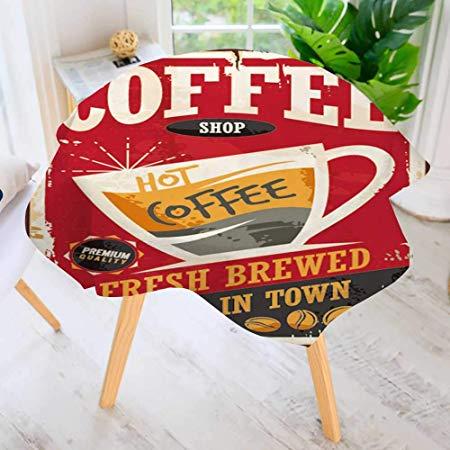 Round Red Restaurant Logo - prunus Circular Solid Polyester Tablecloth-Coffee Shop Retro tin ...