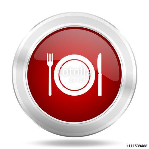 Round Red Restaurant Logo - restaurant icon, red round glossy metallic button, web and mobile