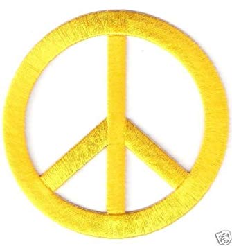 Yellow Peace Sign Logo - 3'', Yellow Hippy Peace Sign Symbol Patch: Arts, Crafts