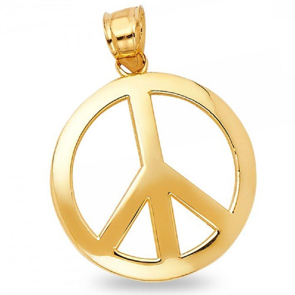 Yellow Peace Sign Logo - Solid 14k Yellow Gold Peace Sign Pendant Peace Symbol Charm Round ...