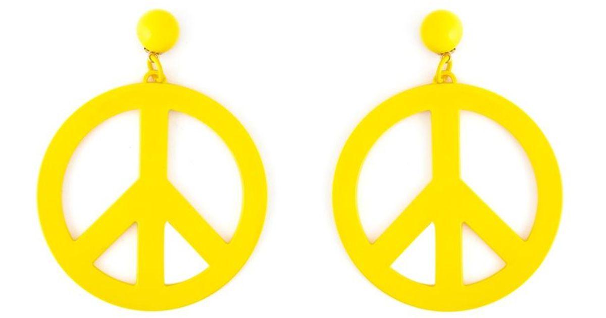 Yellow Peace Sign Logo - Lyst Peace Sign Earrings in Yellow