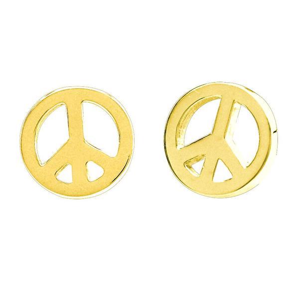 Yellow Peace Sign Logo - Mini Peace Sign Charm Earrings in 14K Yellow Gold