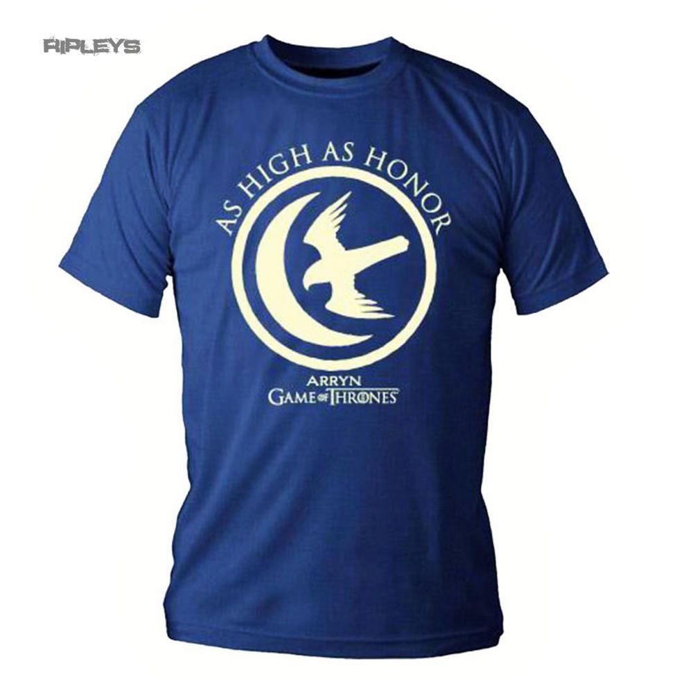White with Blue M Logo - Official T Shirt GAME OF THRONES Logo AS HIGH AS HONOR Blue M