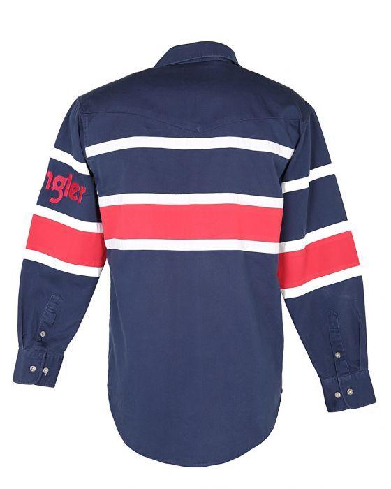 White with Blue M Logo - Red White & Blue Wrangler Logo Western Shirt Navy £35. Rokit