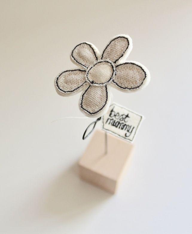 Fabric Flower Logo - Best Mummy' - Fabric Flower in a Wooden Stand - Folksy