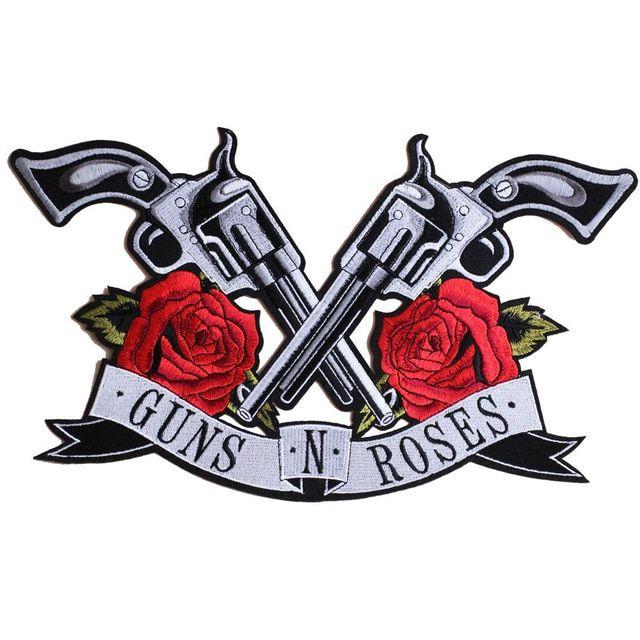 Fabric Flower Logo - Pistol Gun Rose Flower Patch Punk Iron On Embroidery Patch DIY ...