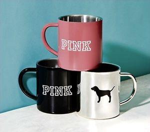 Silver Dog Logo - NEW VICTORIA'S SECRET PINK BLACK SILVER DOG STAINLESS STEEL COFFEE