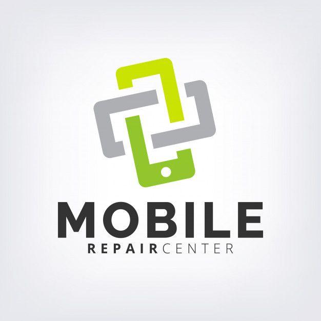 Phone Repair Logo - Green interlock mobile phone fix & repair logo icon template Vector